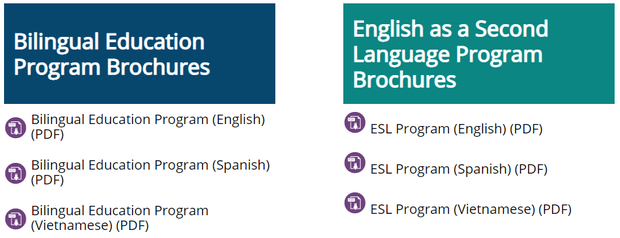 Bilingual Education and ESL Program Brochures
